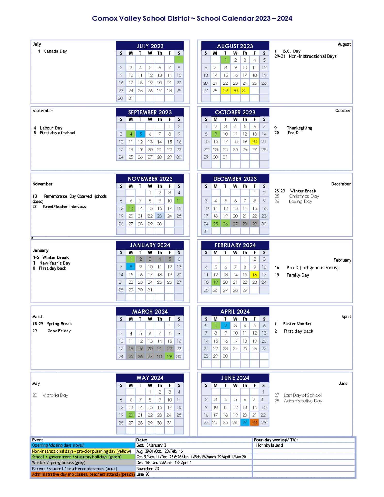 Notification of amendments to the District Calendar for the 20232024